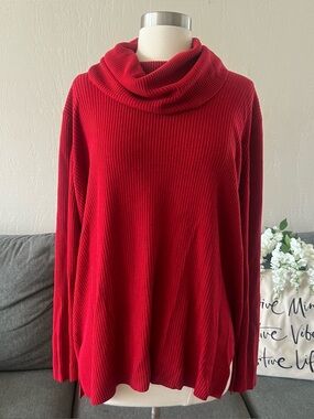 Lane Bryant Red Ribbed Cowl Neck Sweater